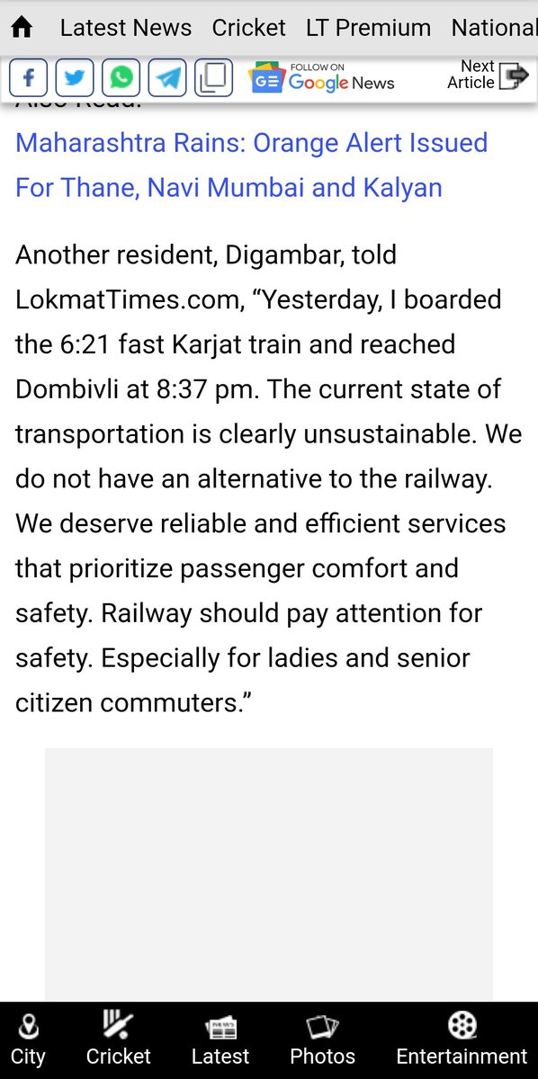 Every evening, it's like a big rush, happening every day. People don't feel safe or comfortable, and nobody seems to care about regular folks in #Mumbai and its suburbs. @RailMinIndia @mumbairailusers lokmattimes.com/thane/stampede…