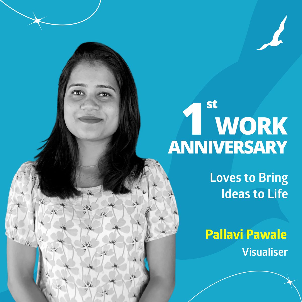 When she visualises ideas with her imaginative vision and incredible creative prowesses, ideas become alive. Wishing you happy 1st Work Anniversary, Pallavi Pawale. Have a great one!
.
.
.
#SeagullAdvertising #IdeasThatSoar #AdvertisingAgency #WorkAnniversary