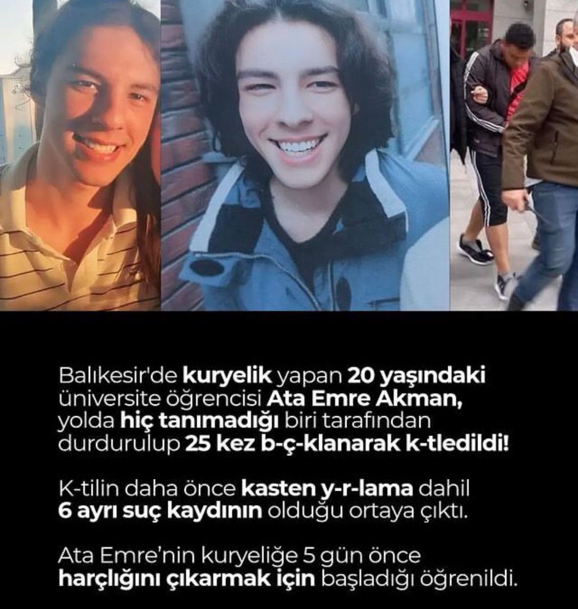 Garibanlığına ayrı, öldürülüş biçimine ayrı, bir hiç uğruna hayatını kaybedişine ayrı, 6 sabıkası olan birinin sokakta gezmesine ayrı yandım
O kadar öfkeliyim ki #AtaEmreAkman