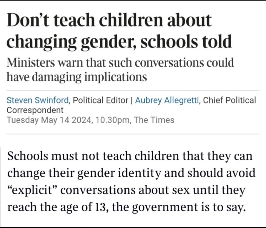 Drawing comparisons between Section 28 and the gender ideology of brainwashing young children and programming their minds to self mutilate is a weak and desperate argument. Schools should be for teaching, not programming. Leave the social programming to the parents.