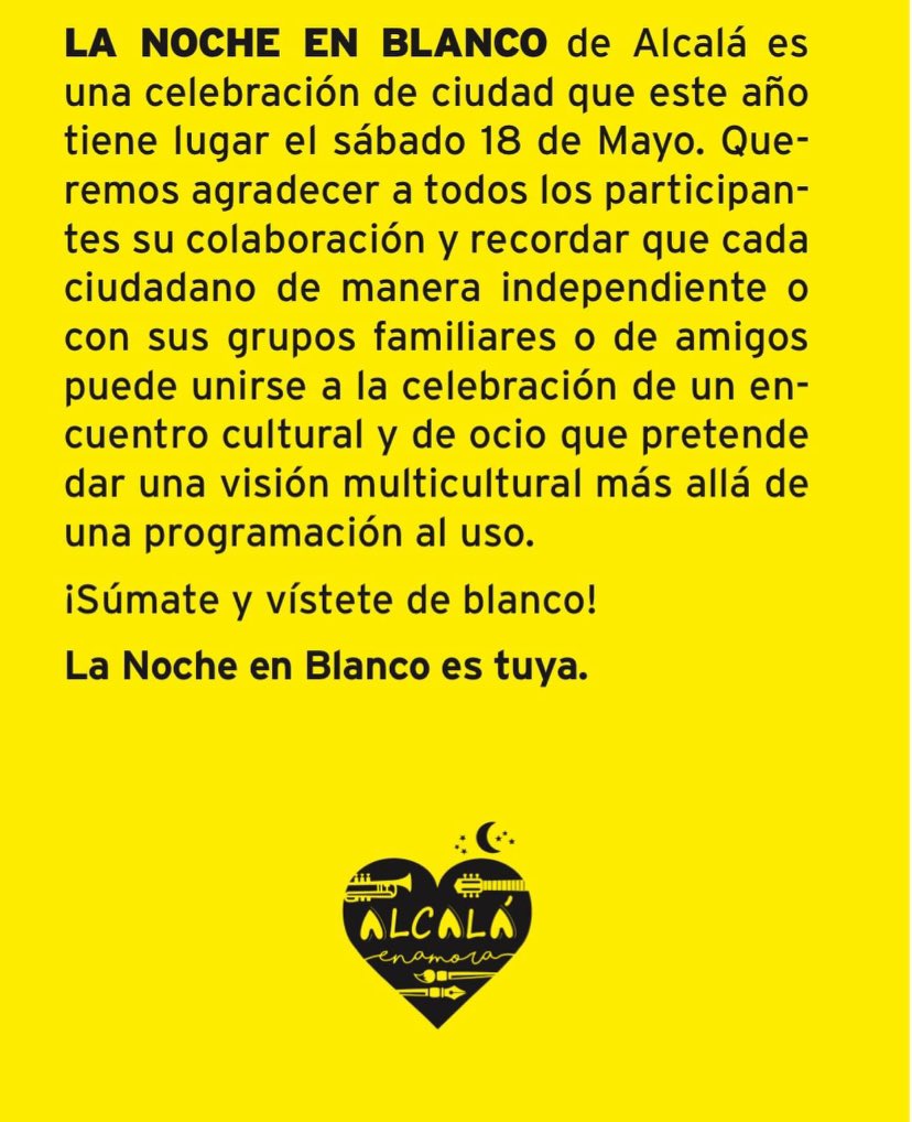 ➡️ FAMPA de Alcalá invita a todas las familias a asistir al gran evento de “LA NOCHE EN BLANCO” ⚪️Anímate a venir vestida/o de blanco PROGRAMA⬇️ culturalcala.es/noche-en-blanc… #lanocheenblancoalcalá