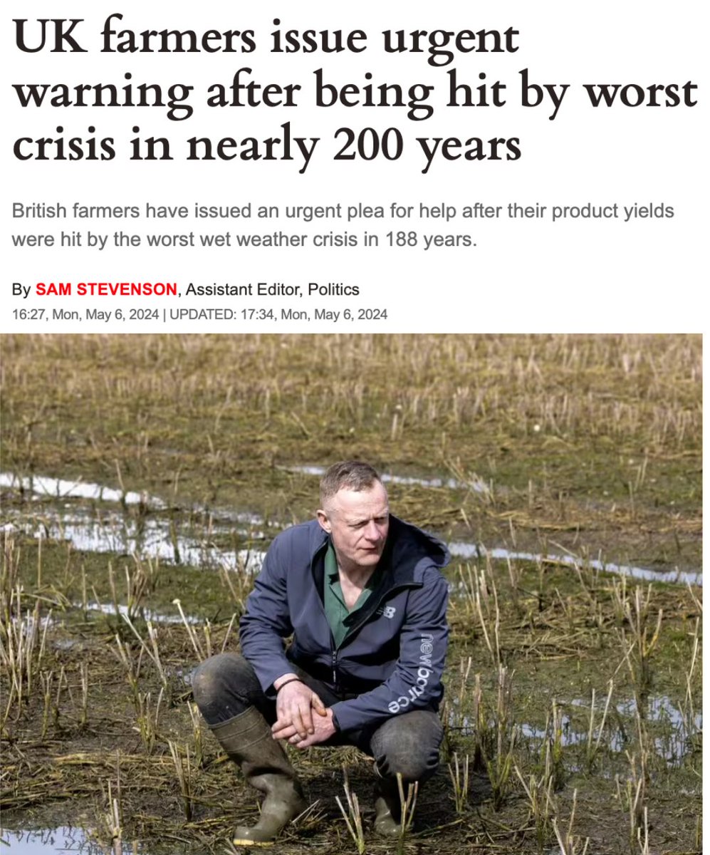 UK farmers are facing their worst crisis in nearly 200 years following extreme weather.

While the climate crisis is wreaking havoc on our food system, @RishiSunak continues to support new climate-wrecking fields like Rosebank.

This government is out of touch with reality.
