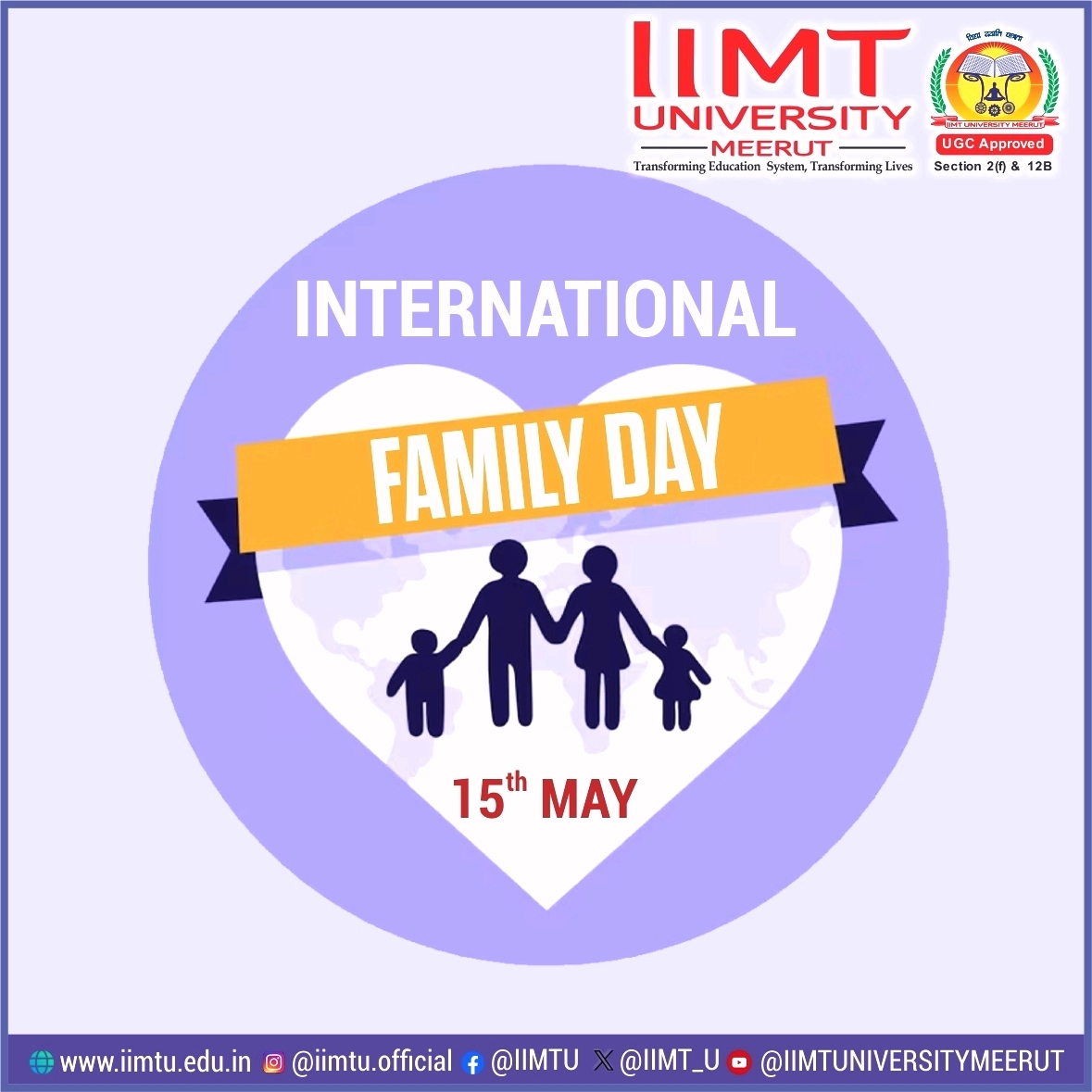 Family is like branches on a tree, we all grow in different directions but our roots remain the same. Happy International Family Day! 

#InternationalFamilyDay #familyfirst #bestwishes  

#IIMTU #TransformingEducationSystem #TransformingLives 

#AdmissionsOpen2024 #IIMTMeerut