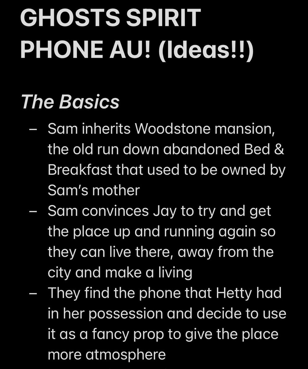 ghastlygal21's tweet image. Ideas I jotted down for a Ghosts au created by Ben ! (@WTF_B3N) I loved the idea so much that I decided to help with the writing and lore!! Ohh I love this au so much stopppp /vpos
 (🧵)

[ #cbsghosts #GhostsCBS #cbsghoststwt #cbsghostsau ]