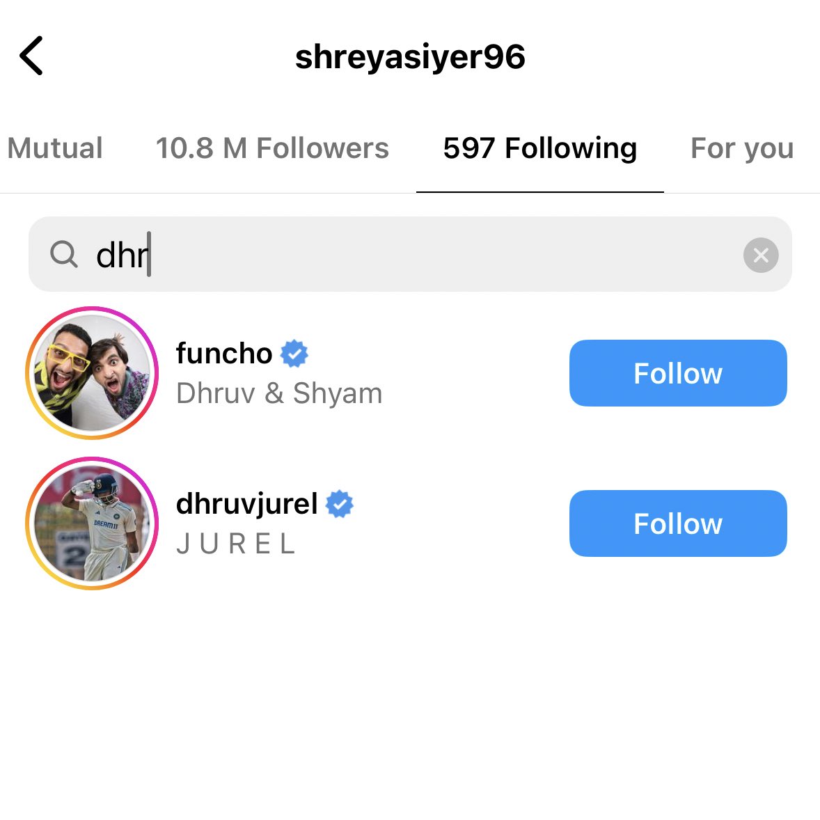 Shreyas Iyer misclicked and accidentally followed Dhruv Rathee, and Roshan Rai's shighrapatan happened! 10 ghantey ki khushi🤣🤣🤣🤣🤣🤣