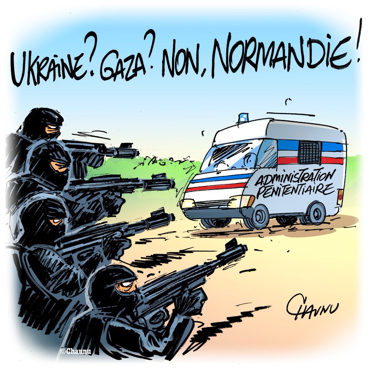 ✏️ mon #dessin publié aujourd’hui dans @unionardennais #fourgonpenitentiaire attaqué dans l’Eure #actu #dessindepresse 😢