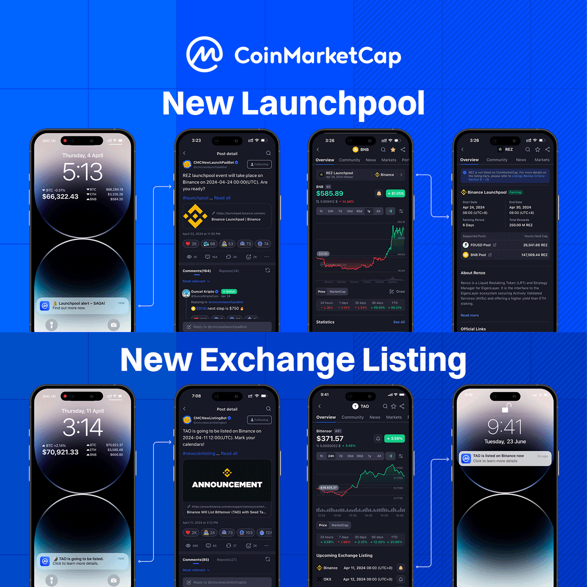 🚀 Listing and Launchpool notifications 🔹 Never miss a new coin listing or  launchpool again! The CMC app now notifies you for Binance new listings and  launchpool (more exchanges coming soon!) 🔹Plus,