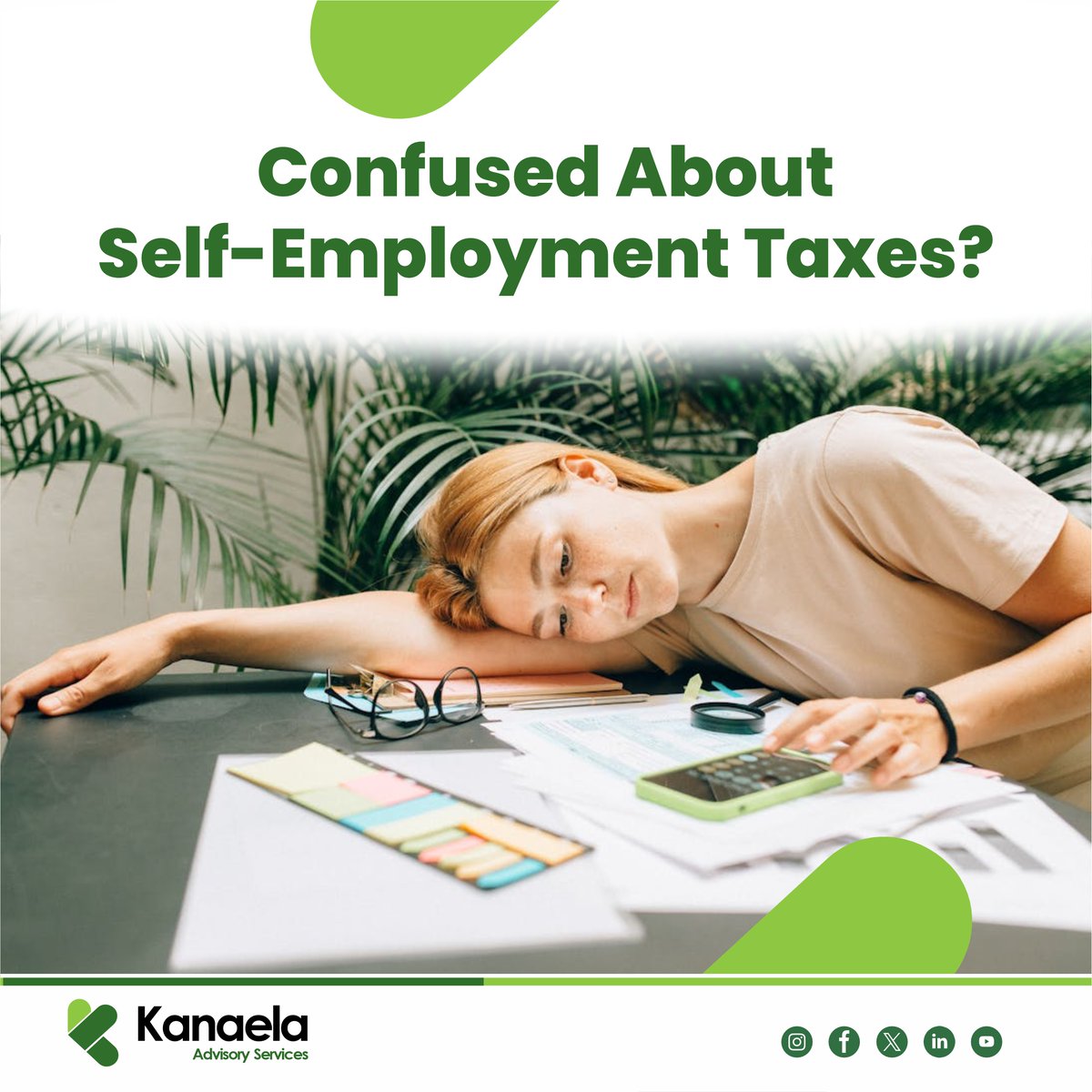 Don't go it alone! Kanaela Advisory Services can help you navigate the complexities of self-employment taxes and ensure you're filing everything correctly. 

#selfemployed #taxes #bookkeeping
