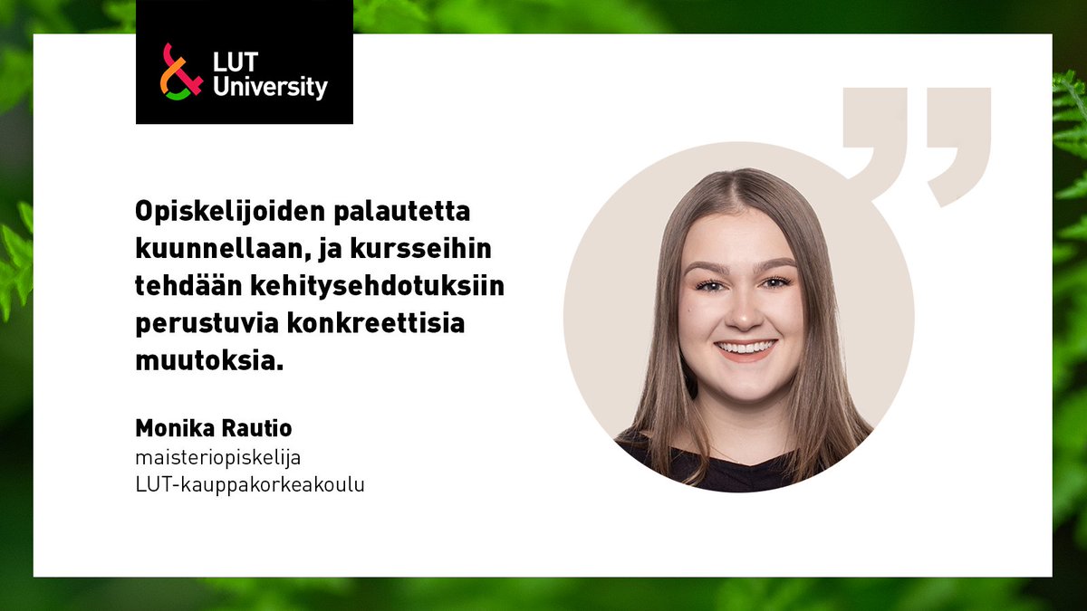 Opiskelijamme Monika Rautio on ollut erityisen tyytyväinen opetuksen tasoon LUTissa. 🔥 ➔ Lue, mitkä asiat keräävät Rautiolta kehuja: lut.fi/fi/artikkelit/… #unilut #LUTbiz #markkinointi #maisteriopinnot