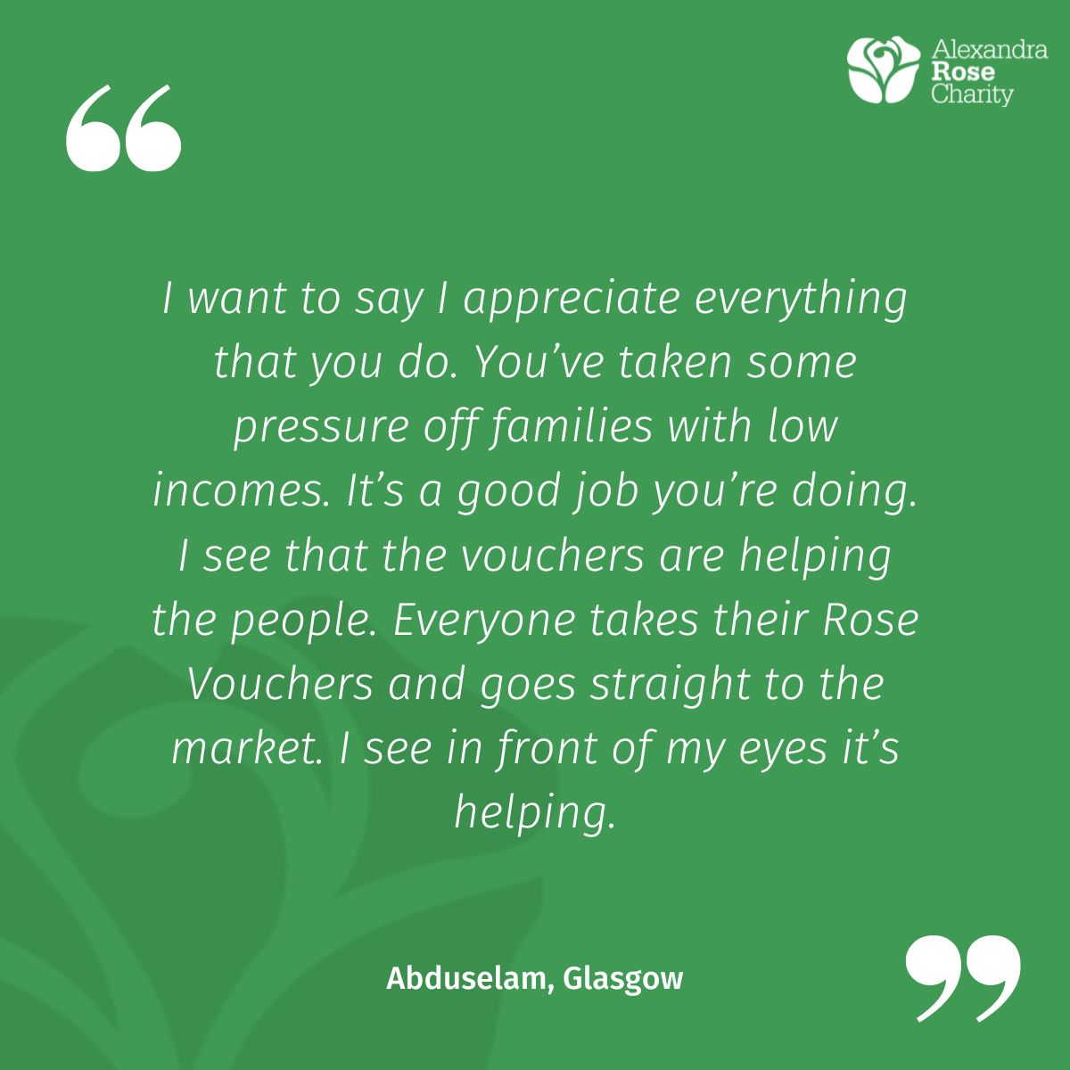 'Living conditions have become very difficult since the pandemic, so everything helps. Sometimes I get enough money to live on from my job, & sometimes I don’t... My kids, they like berries, like strawberries & raspberries. I use my Rose Vouchers to buy these.' Abduselam #Glasgow
