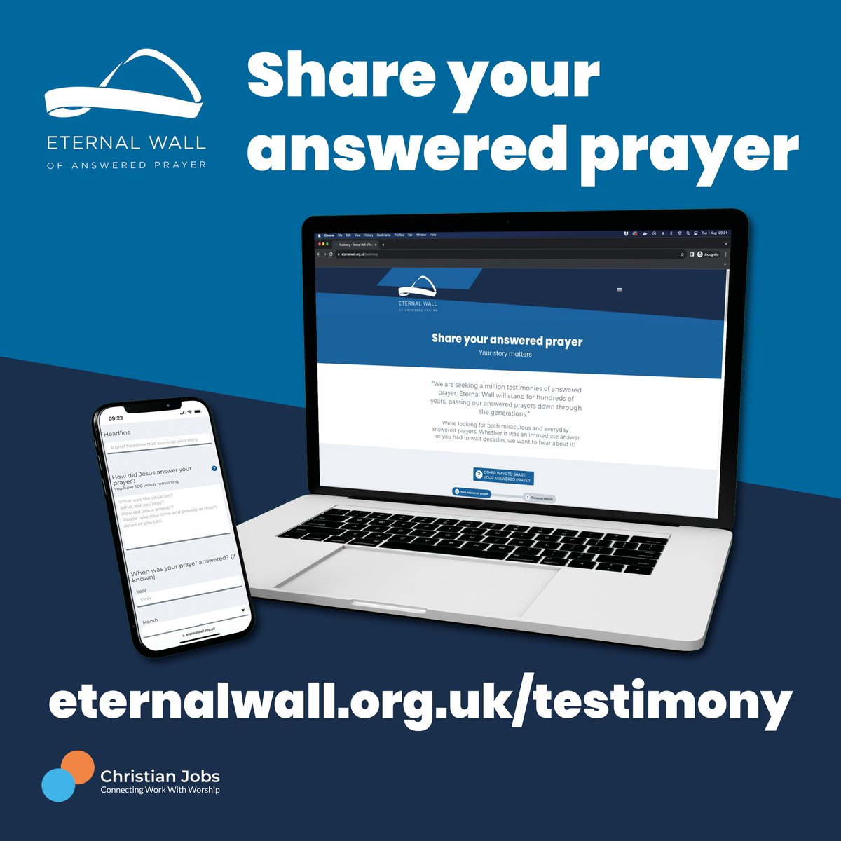 Prayer works 🙏 @eternalwalluk are looking for both miraculous and everyday answered prayers. Whether it was an immediate answer or you had to wait decades, they want to hear about it! Share yours at eternalwall.org.uk/testimony #UKChristianJobs #EternalWall #Prayer #MakeHopeVisible