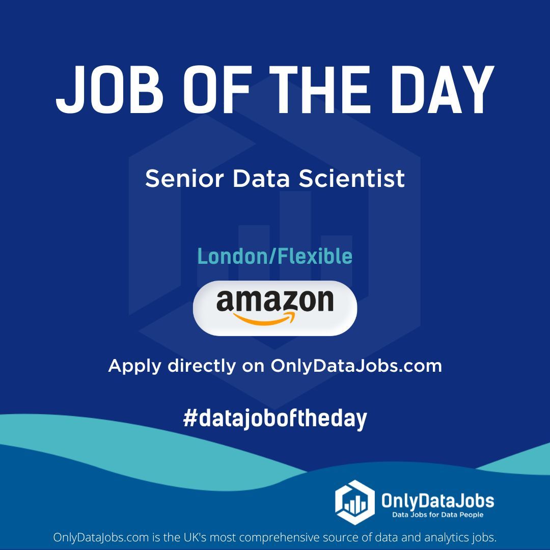 Amazon is HIRING NOW for a Senior Data Scientist - London/Flexible. Our view at OnlyDataJobs: Exciting opportunity at Amazon for a Senior Data Scientist! Join a global leader in e-commerce. Apply directly on buff.ly/3wp6Atk or on buff.ly/3J7H4Jf!