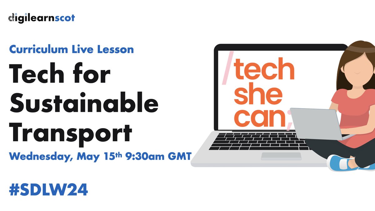 #SDLW24 Day 3 kicks off with the team from @Tech_She_Can delivering a session on sustainable transport at 9:30am. You can register using the link below to join with your class. @digilearnscot events.teams.microsoft.com/event/2a97d947…