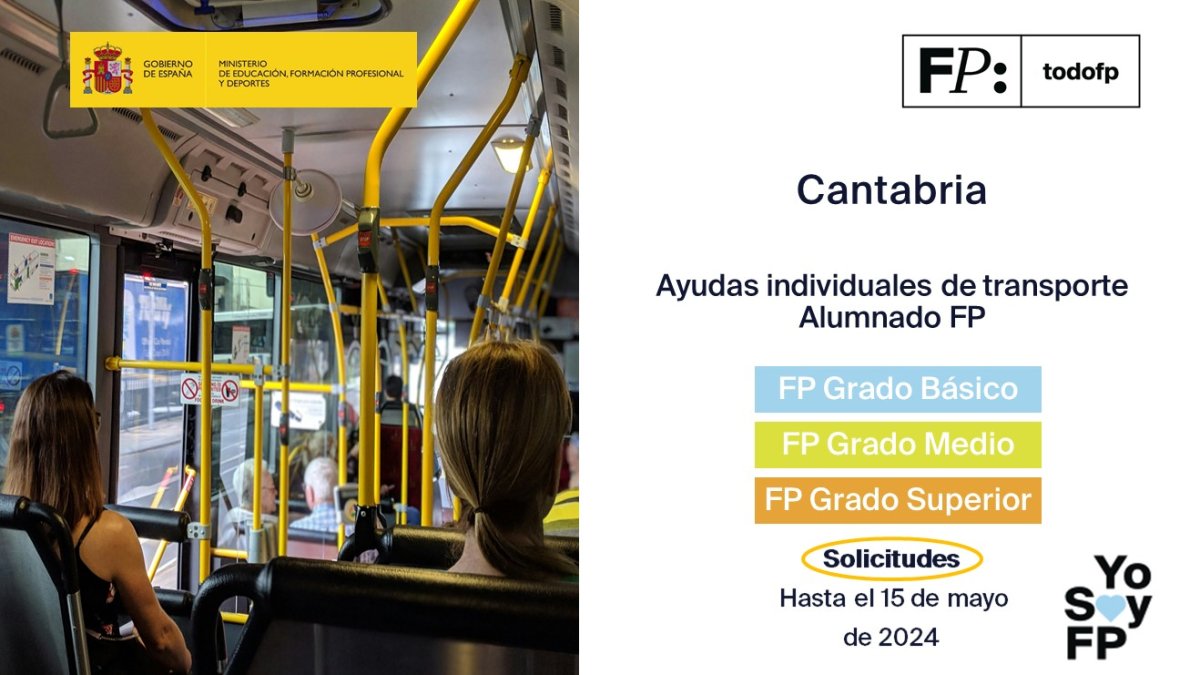 📢 #FPCantabria. Ayudas individuales de transporte. Alumnado FP #TodoFP #YoSoyFP 🔴 Solicitudes si finalizas la FCT antes de julio: Hasta el 15 de mayo de 2024. 🔎 boc.cantabria.es/boces/verAnunc…