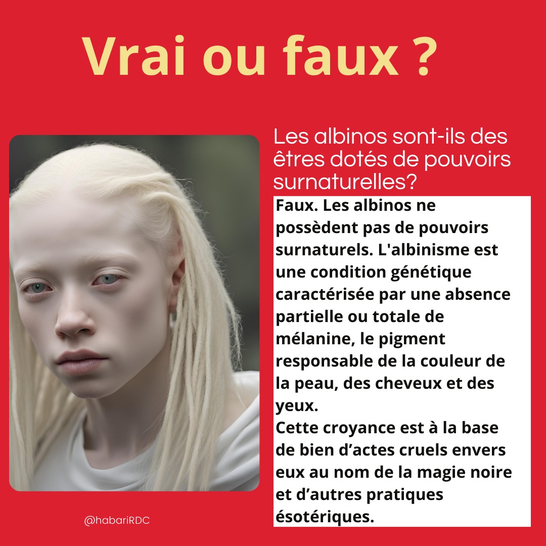 Soyons clairs : ce n'est pas en s'adonnant à des rituels mystiques où l'on sacrifie les albinos qu'on devient riche. Seul le travail honnête enrichit. Dites-le aussi à ceux qui cherchent des postes au sein des institutions publiques. #VFHabari