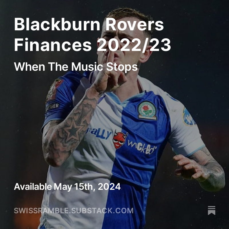 Review of Blackburn Rovers' financial results for 2022/23, when their pre-tax loss almost doubled from £11m to £21m, almost entirely because profit from player sales dropped from £10m to just £0.3m #BRFC