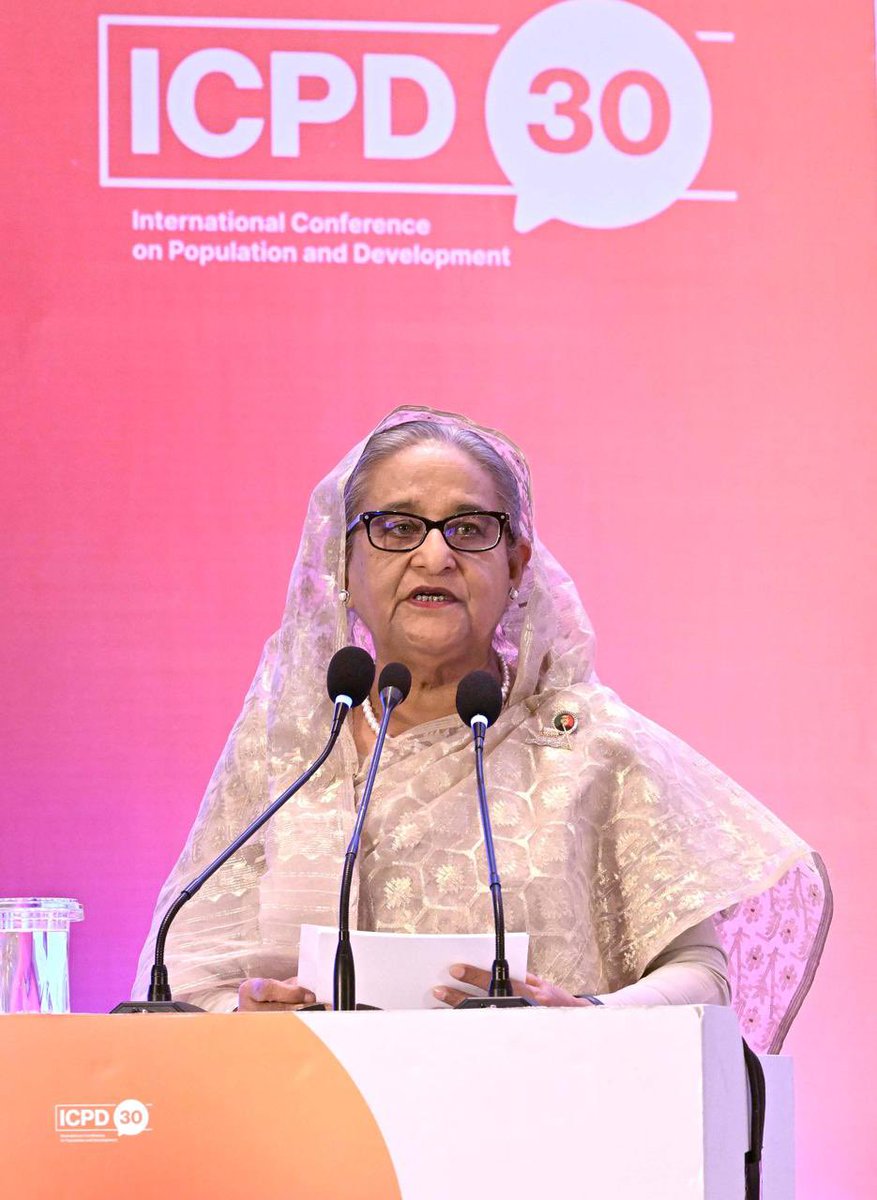 ‘We would like to see @unfpa & other development partners geared at taking further effective measures to enable all countries, especially developing, least developed, & #SIDs to achieve the ICPD goals & targets.’ Prime Minister Sheikh Hasina at the Global Dialogue opening #ICPD30
