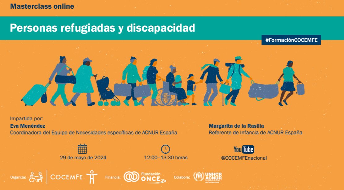 El próximo 29 de mayo, @COCEMFEnacional organiza la Masterclass 'Personas Refugiadas y #Discapacidad', con representantes de @ACNURspain. Toda la info e inscripciones en 👇 bit.ly/3QLYVvZ