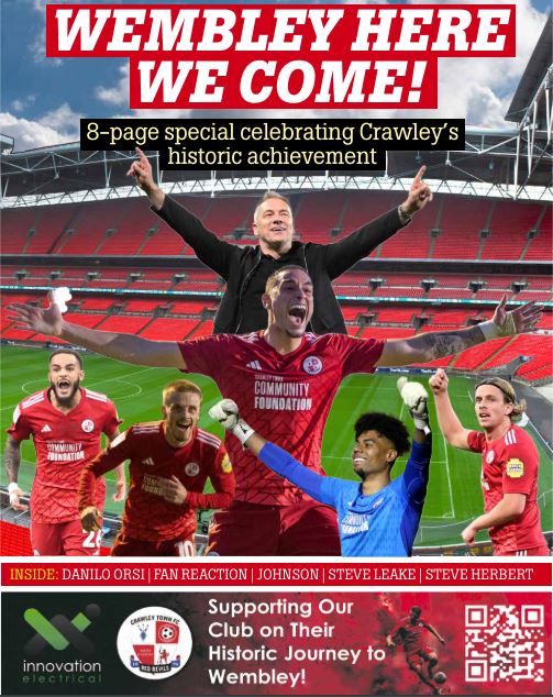 One for @crawleytown fans not to miss today... a special edition of the @Crawley_Obby looking ahead to Wembley, including a brilliant eight-page pullout put together by @MarkSDunford ...