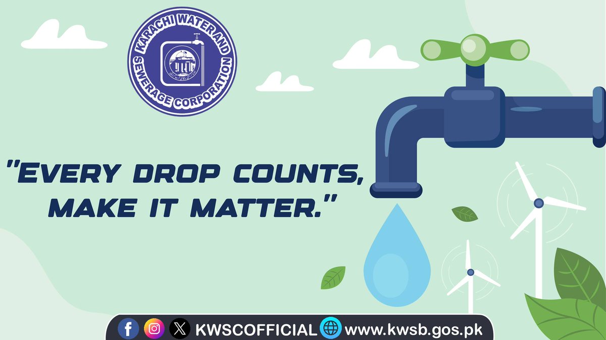 EVERY DROP COUNTS,
MAKE IT MATTER
.
.
.
#watercorporation #waterboard #KWSC #KWSB #post #savewater #karachi