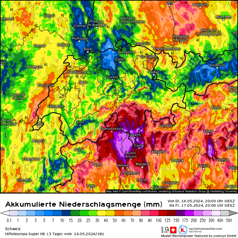 LanderVanTricht's tweet photo. De weermodellen berekenen langs de centrale zuidkant van de #Alpen komende 72 u nog steeds 200-250 mm. Langs de hoofdkam kan boven 2500 m lokaal een meter #sneeuw vallen. Lagerop veel #regen en kans op #modderstromen. https://t.co/laANDW7Zzj