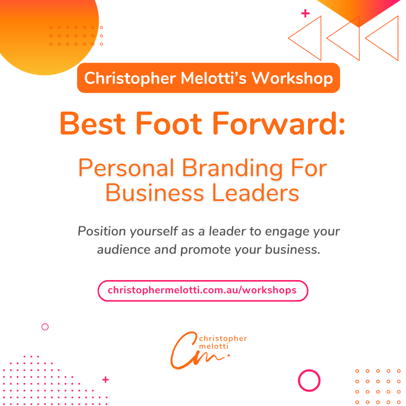 Are you connecting with your customers in a way that resonates with them?

In this class, you’ll discover how to build a winning personal brand – and more!

Learn more here: 👉  christophermelotti.com.au/workshops/ 👈

#workshops #branding #personalbrand