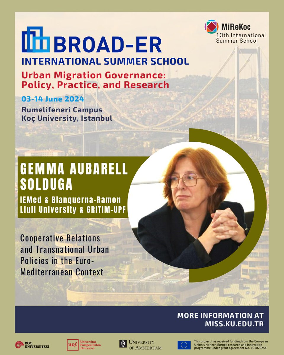 📢BROAD-ER Summer School APPROACHING📢 Gemma Aubarell-Solduga joins our Summer School! Director of Culture, Gender, and Civil Society Department at IEMed, associate professor at Blanquerna-Ramon Llull University,and associate researcher at UPF-GRITIM. Looking forward to her talk!