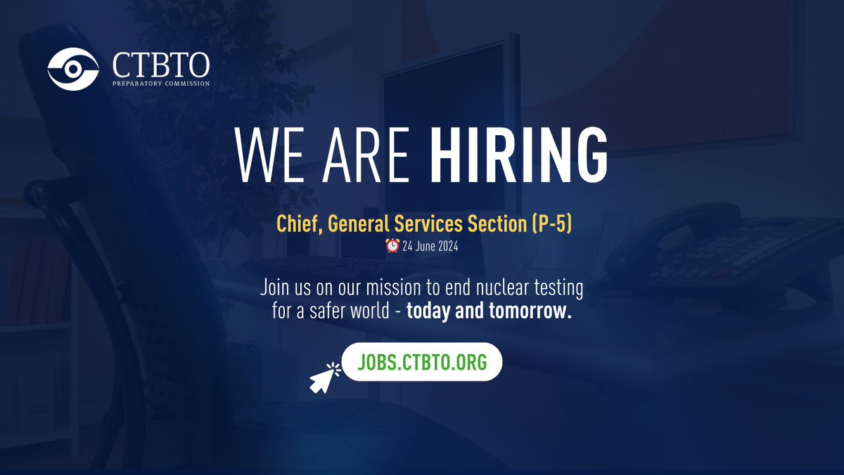 📢 At CTBTO, we are seeking a dynamic professional with the skills & experience to lead our General Services Section. Apply today! 👩‍🔬👨‍💼🧑‍💻🔗ctbto.info/4bkbpmL