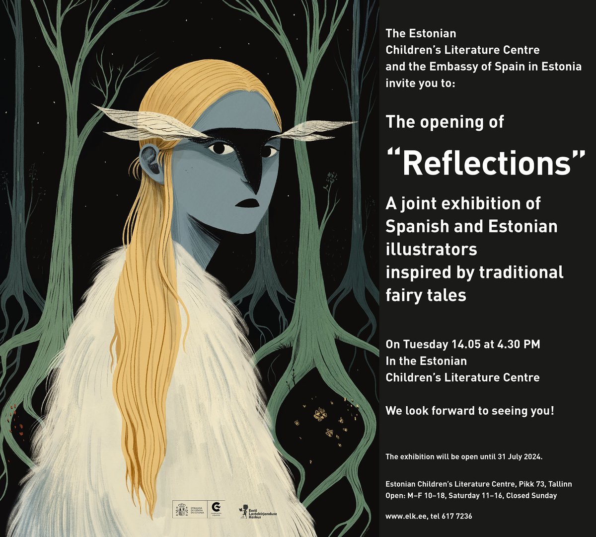 Reflections, an exhibition of Spanish and Estonian illustrators inspired by traditional fairy tales, opened on Tuesday 14 at the Estonian Children's Literature Center in Tallinn. Thanks to @lauraperezgr @en_estonia My contributions, inspired by the golden age of illustration.