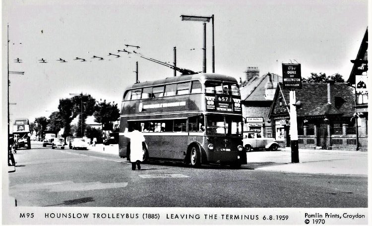 Postcard, Hounslow trolley bus at the Duke of wellington terminal..