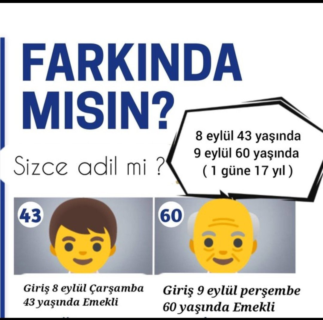 Farkında mısınız ?
Biz sadece adil, eşit, kimsenin hakkının yenmediği;
Kademeli Emeklilik istiyoruz!
Erken Emeklilik değil ❌❌❌

#KademedenTasarrufOlmaz