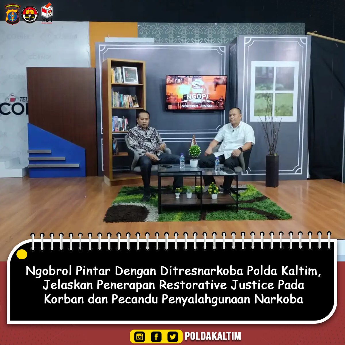 Tribratanews.kaltim.polri.go.id, Balikpapan – Melalui dialog interaktif Ngobrol Pintar (Ngopi) bersama Balikpapan TV, Polda Kaltim melalui Direktorat Reserse Narkoba jelaskan penerapan restorative justice pada pecandu dan korban penyalahgunaan narkoba, Rabu (15/05/24).