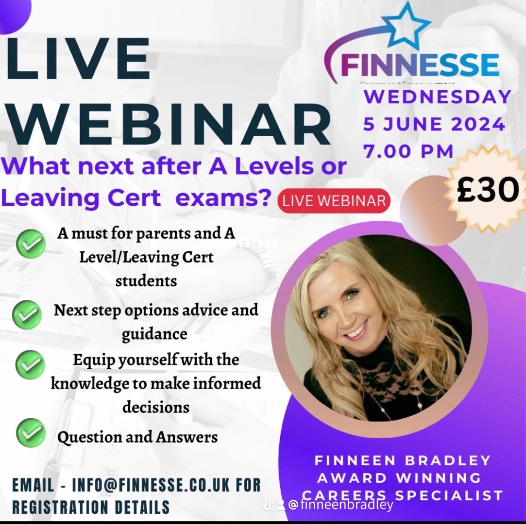 📣📣ANNOUNCEMENT📣📣
I"m delighted to introduce my Live Webinar series to equip you with the knowledge for your next step decision making, beginning with:
✅ What next after GCSE exams?  
✅ Explore  Higher Education options
finnesse.co.uk/masterclasses-….         #finnesse