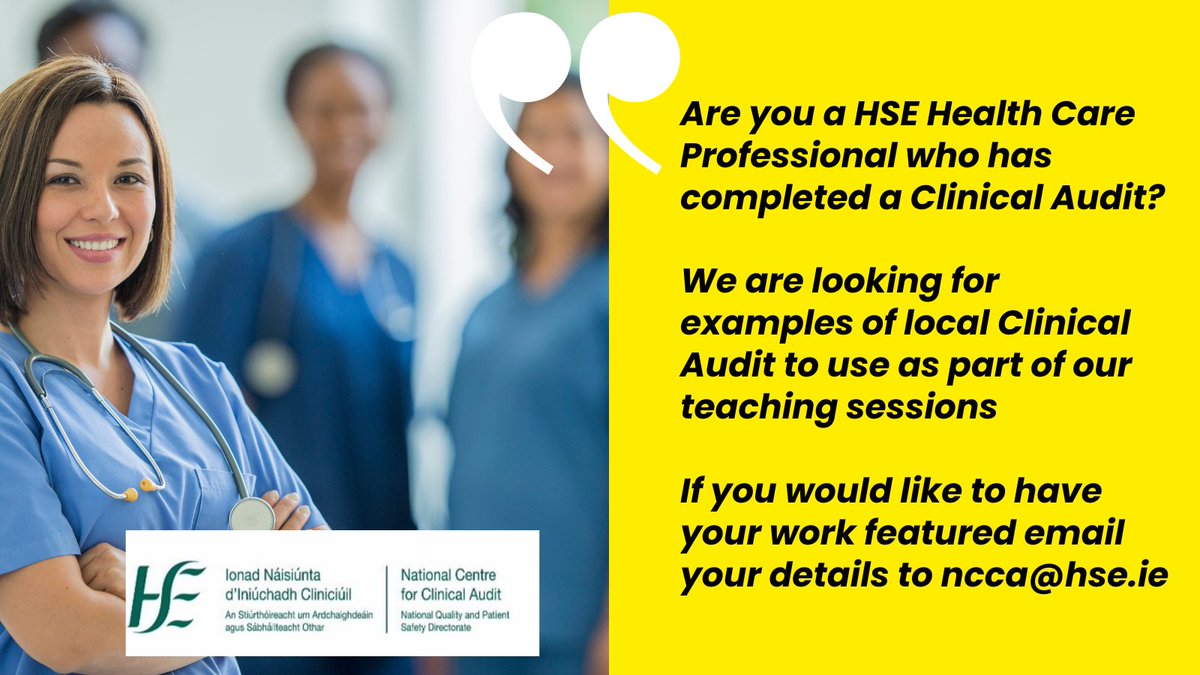 📢Have you completed a local Clinical Audit? 💻The NCCA would love to hear from you 🌟 We are looking for examples of local Clinical Audit to use in our Education and Training 📚Fill out our case study template👉 www2.healthservice.hse.ie/organisation/n…