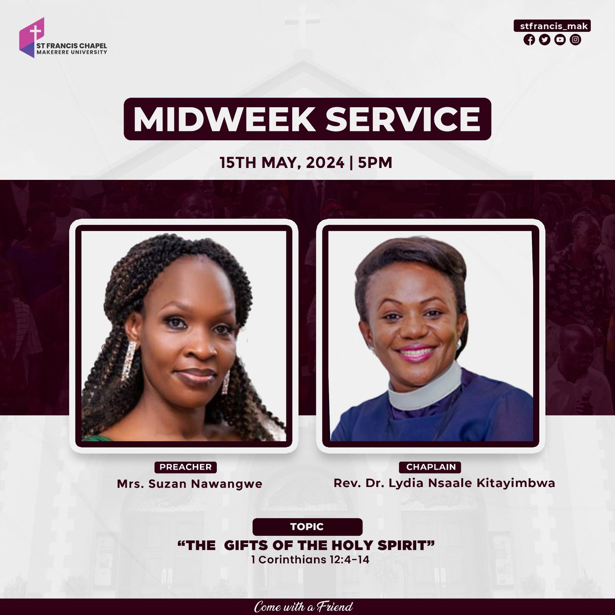 Praise God brethren! Join us  for our Midweek Service that starts at 5pm that's both Physical and online on all our online Platforms. Thank you and God bless you.