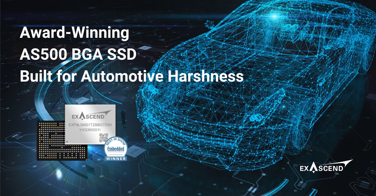 Introducing our award-winning AS500 #NVMe #BGA SSD, designed for #autonomous vehicles &amp; #ADAS. Engineered for extreme automotive conditions, the DRAM-less AS500 offers unmatched performance and a wide temp range of -40°C to +105°C.👉bit.ly/4byUKvq #avtexpostuttgart #ew24
