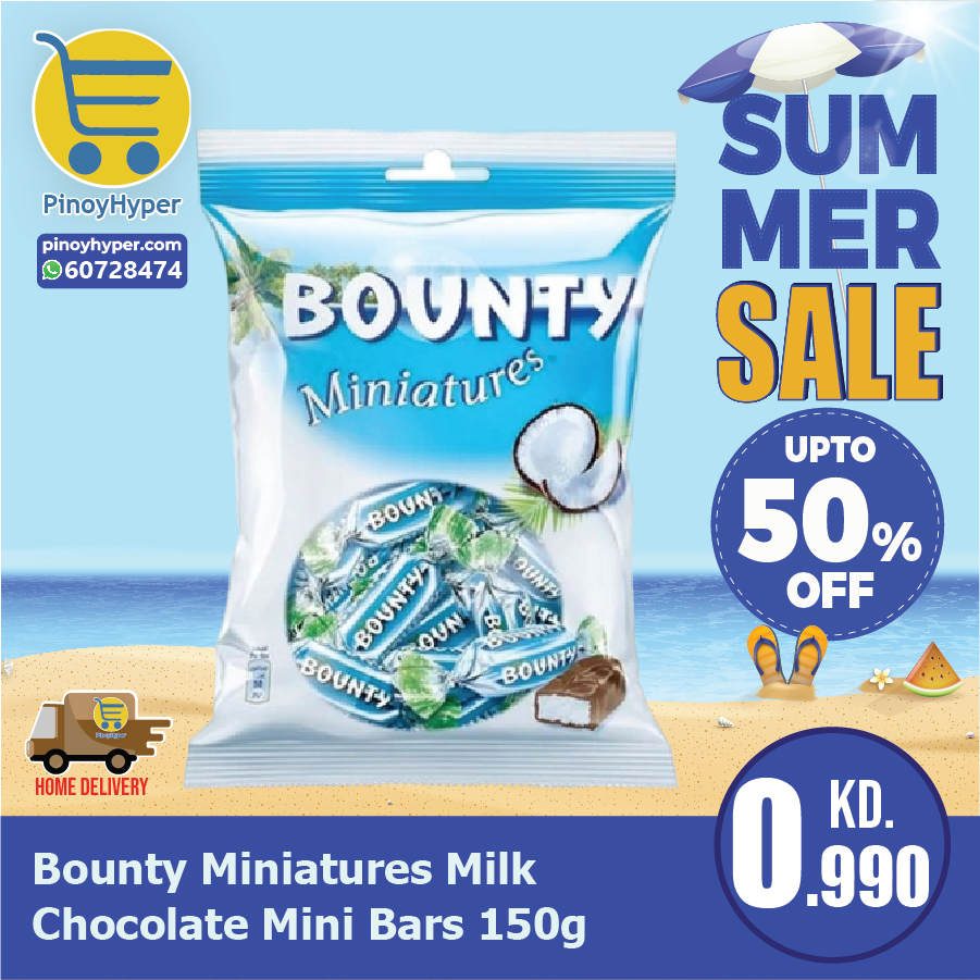 🇰🇼 Summer Sale 🇰🇼
🥰Offer for OFW Kuwait 🥰
Delivery All over Kuwait 🚛
Bounty Miniatures Milk Chocolate Mini Bars 150g
#pinoyhyper #ofw #ofwkuwait #pilipinosakuwait #onlinegrocery #pinoy #philippines #filipino #pilipinas #pinoyfoodie #pinoyfood
#summeroffer
#offer #summer