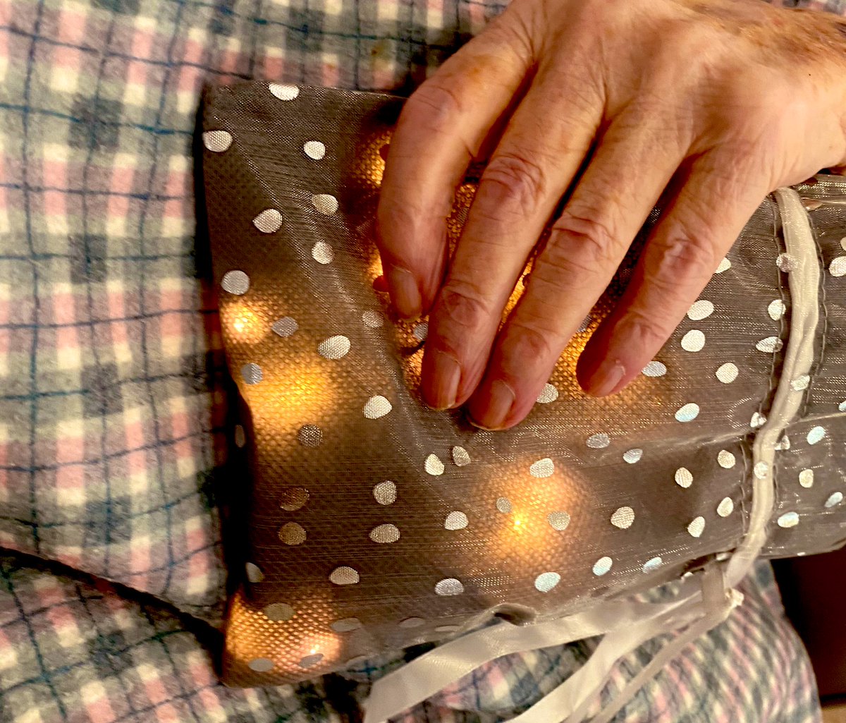 I still see far too much use of TV’s to fill the silence in #CareHomes. Giving someone your full attention just for a few mins can make such a huge difference. This scented bag of fairy #lights led to fascinating discussions & #songs about treats, moonlight, special events & #joy