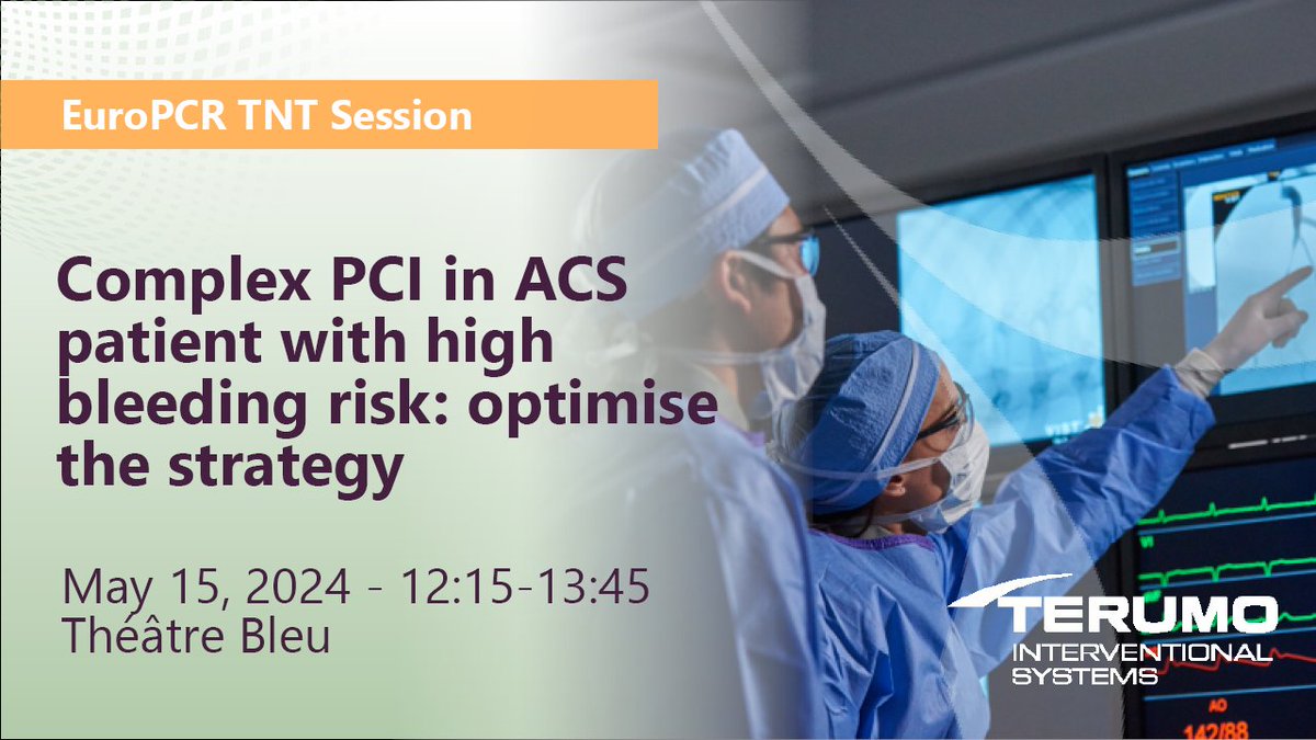 ❕Don't miss our TNT live session on complex #PCI in ACS patients! Join us to discuss optimal management, PCI strategy for #HBR patients, and the impact of intracoronary imaging on procedural outcomes to be presented by experts T. Cuisset and J. Fajadet: bit.ly/44ppjBg