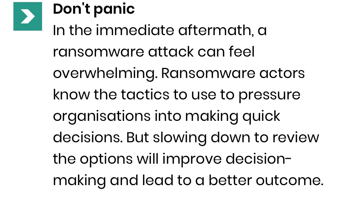 Some good advice from @NCSC for those considering paying a ransom to a ransomware group. I think their first point is particularly salient. 

ncsc.gov.uk/guidance/organ…