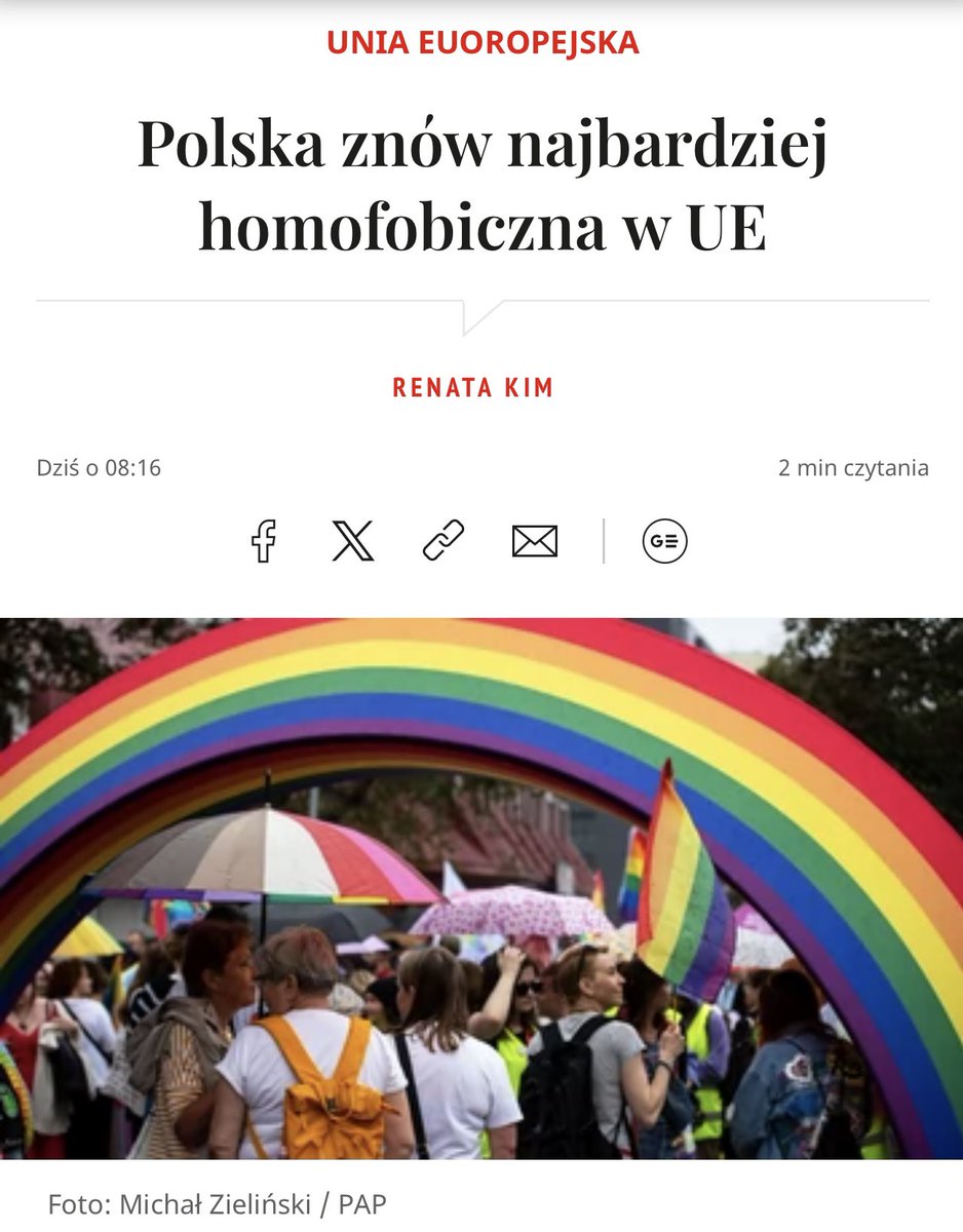 Według najnowszego rankingu ILGA-Europe 'Rainbow Map' Polska znów jest najbardziej homofobicznym państwem w UE. 😞 Polskie prawo nadal nie chroni osób LGBT+. Jako @__Lewica walczymy o równość dla wszystkich obywateli. A to dowód na konieczność dalszej walki z dyskryminacją. 👇