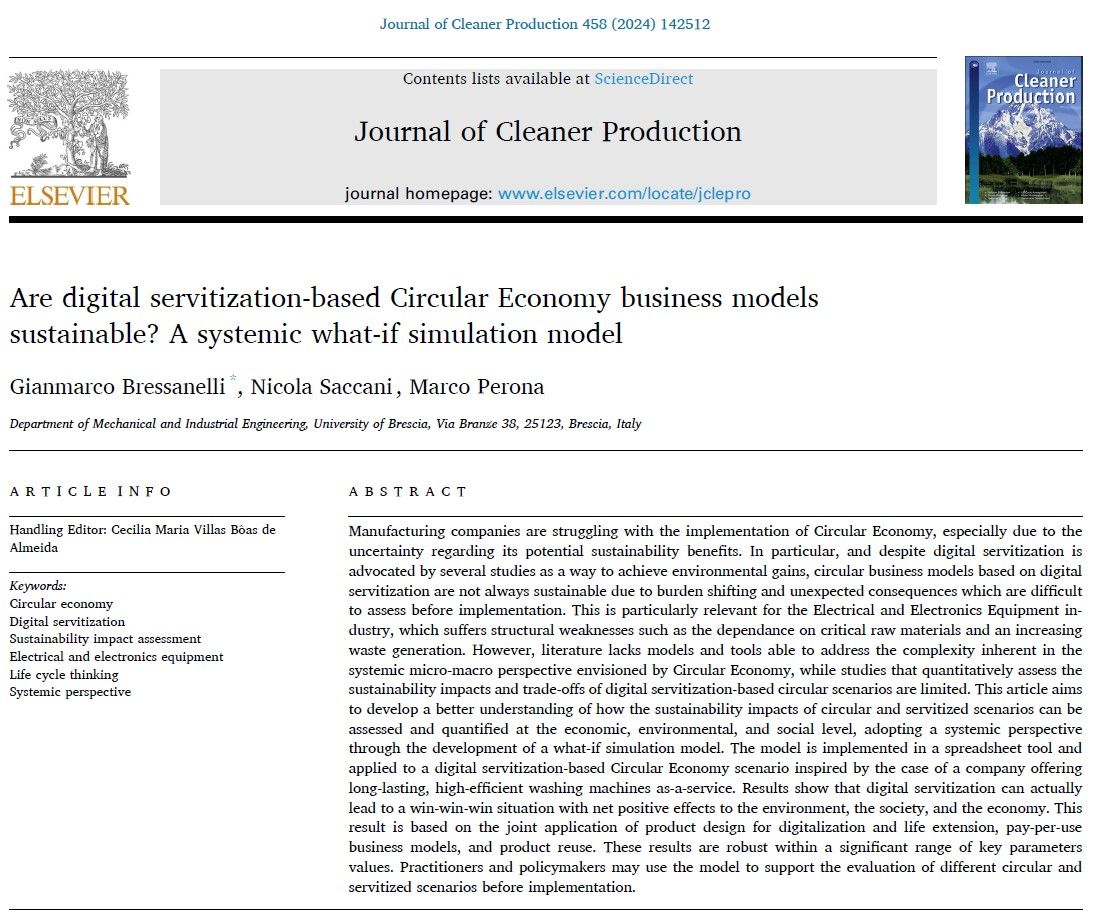 Are #CircularEconomy business models based on #DigitalServitization sustainable? We developed a systemic model to #quantitatively assess their impacts in the long run, and found conditions that led to win-win-win sustainability benefits. Check it out:
sciencedirect.com/science/articl…
