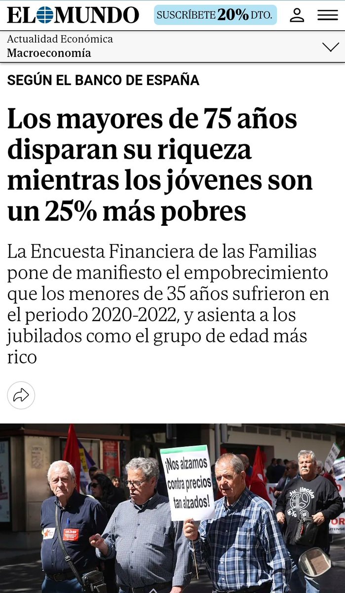 Hace una década que advertí del aumento de la disparidad social en España, entre una juventud en pleno proceso de producción y necesidad de conformar un hogar que transfiere ingresos a quienes tienen menos necesidades y cobran más. Una brecha insoportable e insostenible en breve!