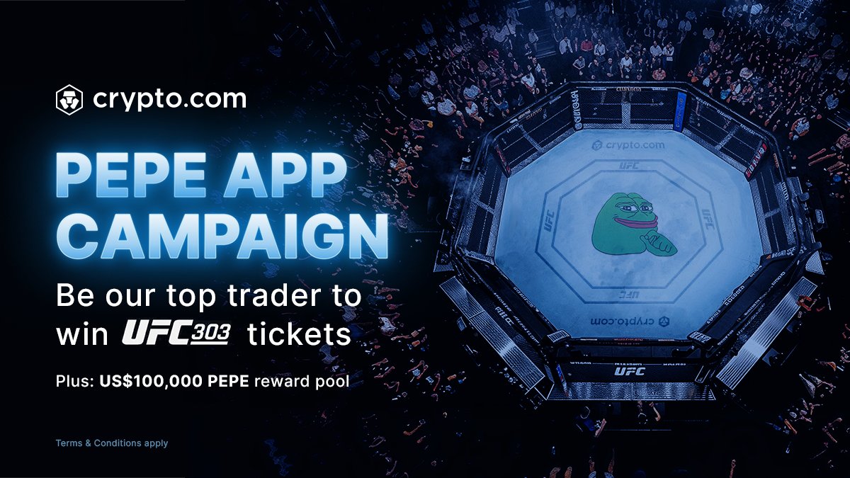 🐸 Jump at the chance to win UFC 303 tickets and a share of US$50,000 in PEPE 🐸 Buy/trade at least US$50 of the meme coin to join 🗓️ Until 29 May T&Cs apply Learn More 👉crypto.com/events/ufc-pep…