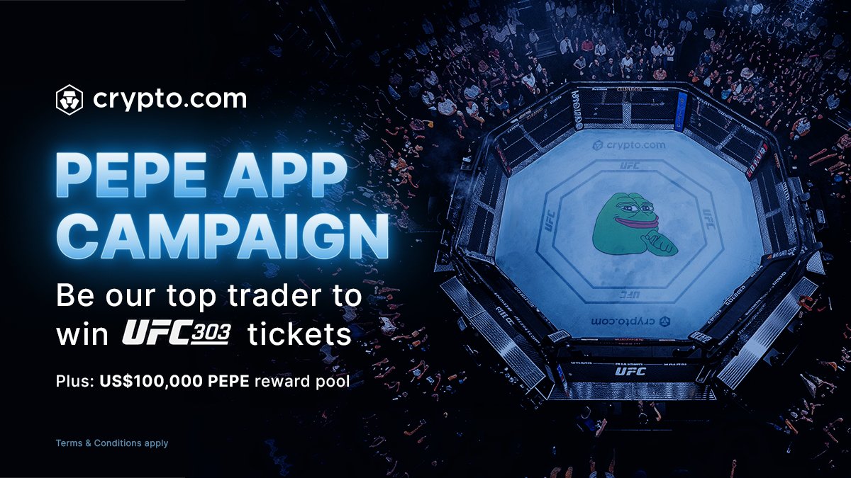 🐸 Jump at the chance to win UFC 303 tickets and a share of US$50,000 in PEPE 🐸
Buy/trade at least US$50 of the meme coin to join
🗓️ Until 29 May

T&amp;Cs apply

Learn More  👉crypto.com/events/ufc-pep…