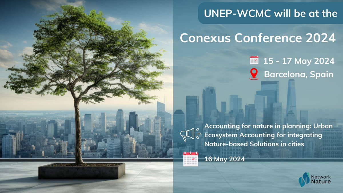 Join Us! UNEP-WCMC's expert will be at the Conexus conference 2024, discussing how cities can plan and integrate nature-based solutions to address urban challenges. 📅16 May 2024 📍Barcelona, Spain For more info: eu1.hubs.ly/H094R9c0