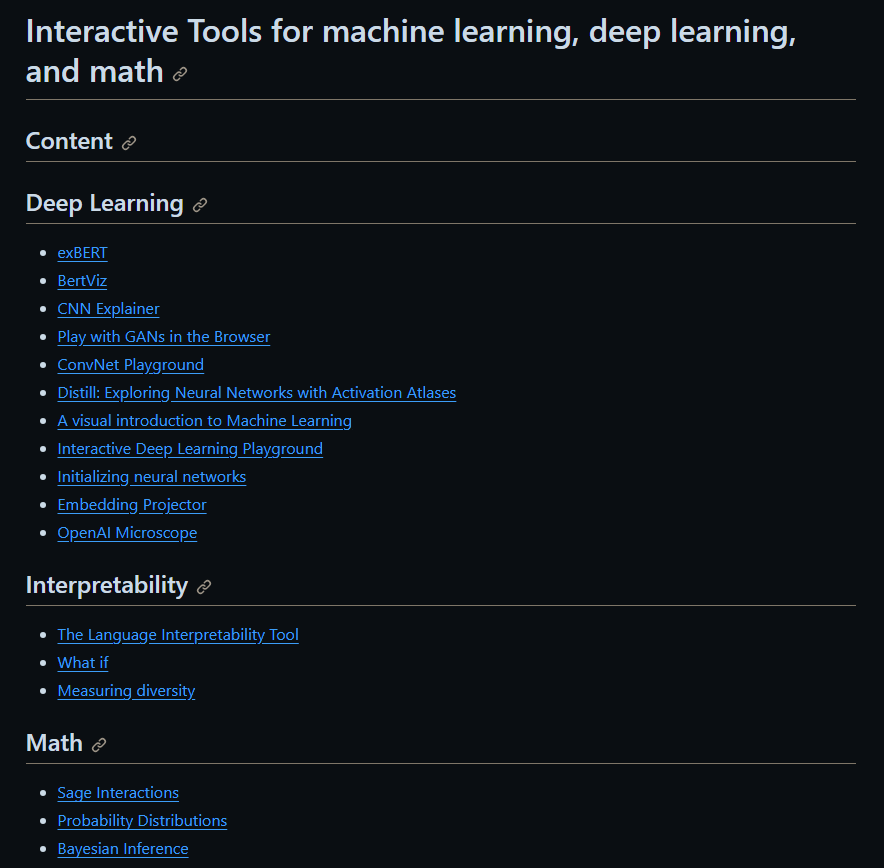 👉 Interactive Tools for Machine Learning This is one of the best and most recommended github repo for using interactive and visualization tools that will help you understand various topics of machine learning. 🔗 github.com/Machine-Learni…