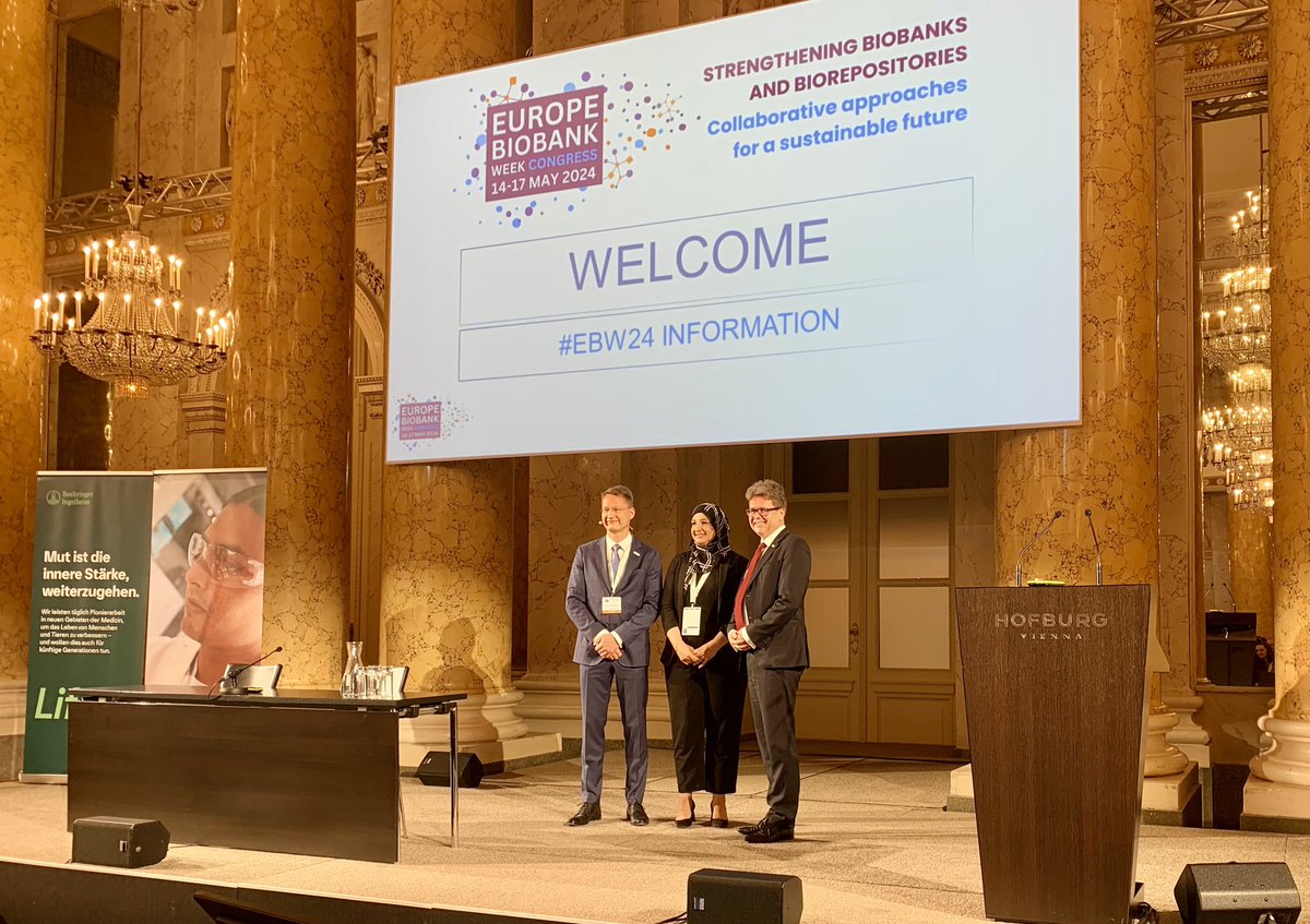 Delighted to be in Vienna for Europe #Biobank Week 2024 #EBW24! It's the first f2f EBW since the COVID pandemic & a pleasure to be able discuss #biobanking with the European community. Welcoming words by A. Salman @ESBBnews, J. Habermann @BBMRIERIC & Minister M. Polaschek