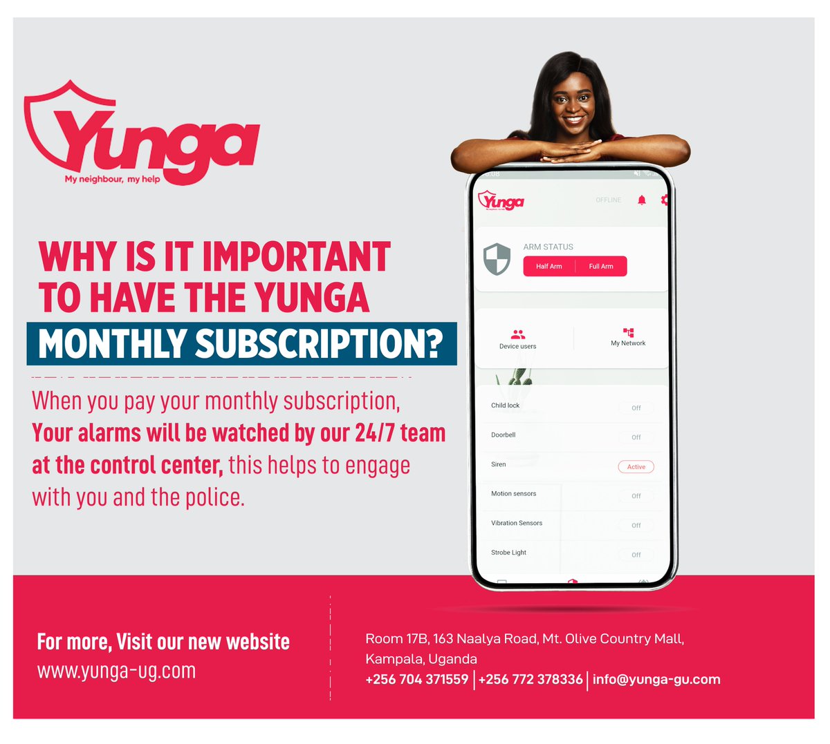 Some of you have heard of the Yunga monthly subscription. But is it that important? The answer is YES. The subscription guarantees 24/7 security surveillance, ensuring swift action and responses from the police in case of anything! For more, visit:👇 yunga-ug.com