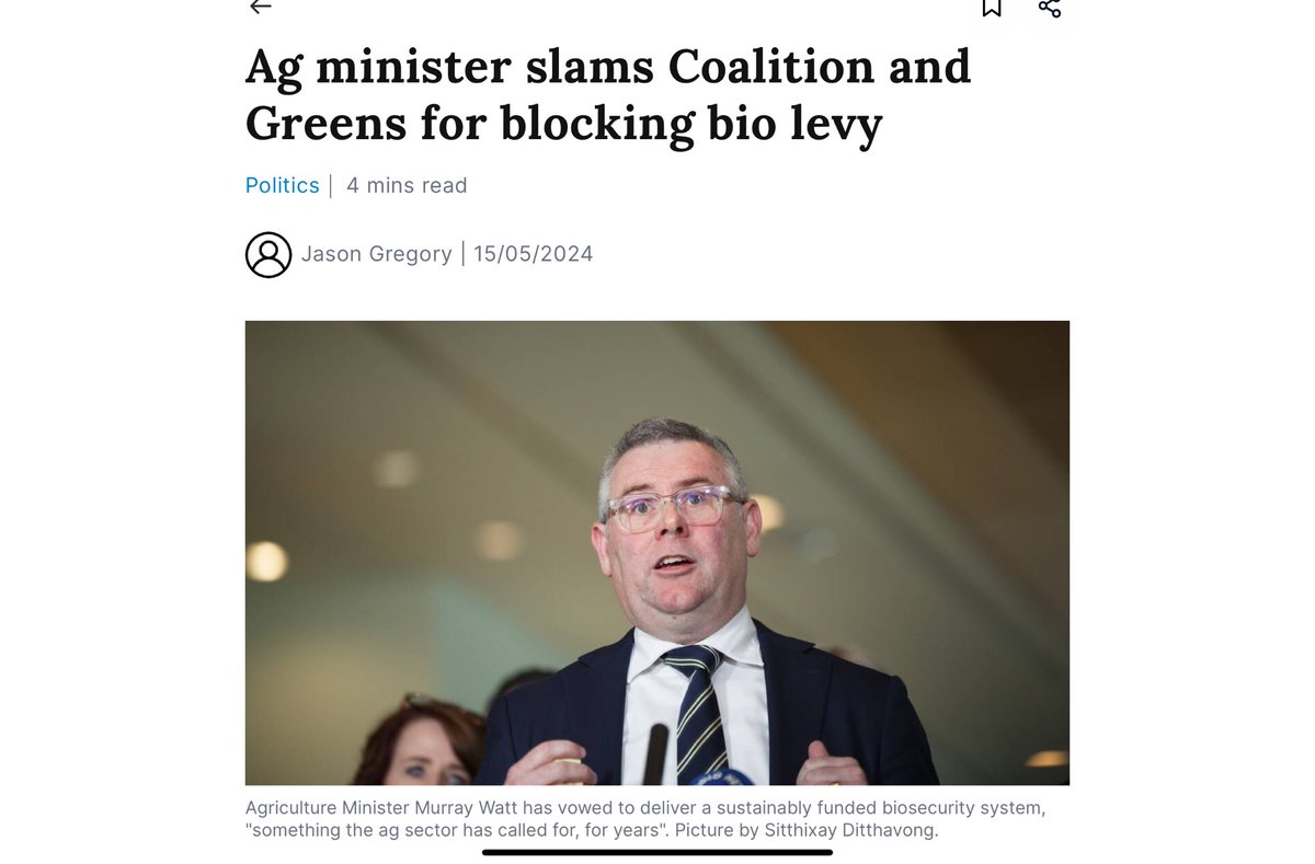 Excellent move, who should Australian Farmers pay to biosecurity check imports from their overseas competitors.  Levy the importers in full, you clown ⁦@MurrayWatt⁩ #auspol #biosecurity #biosecuritylevy #budget